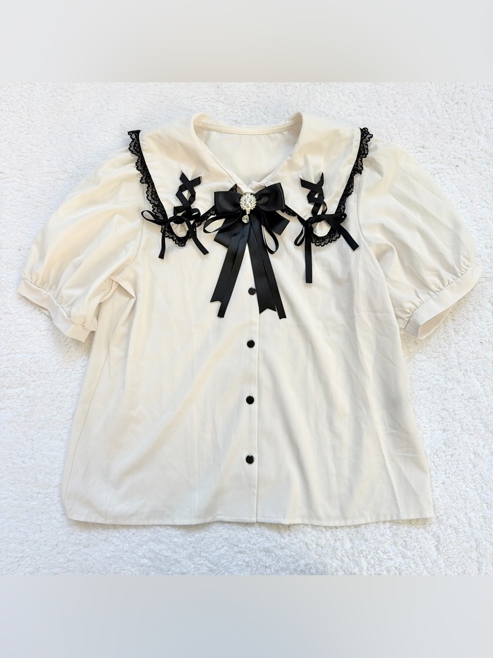 Majoretty Blouse Jirai Kei Ryosan Lolita Bow Lace Tops Japan Idol White Black